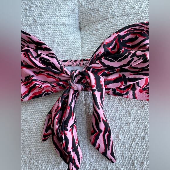 ASOS Lux Palm Pink Zebra Print Tie Front Bikini Top Size 8 - Picture 2 of 5